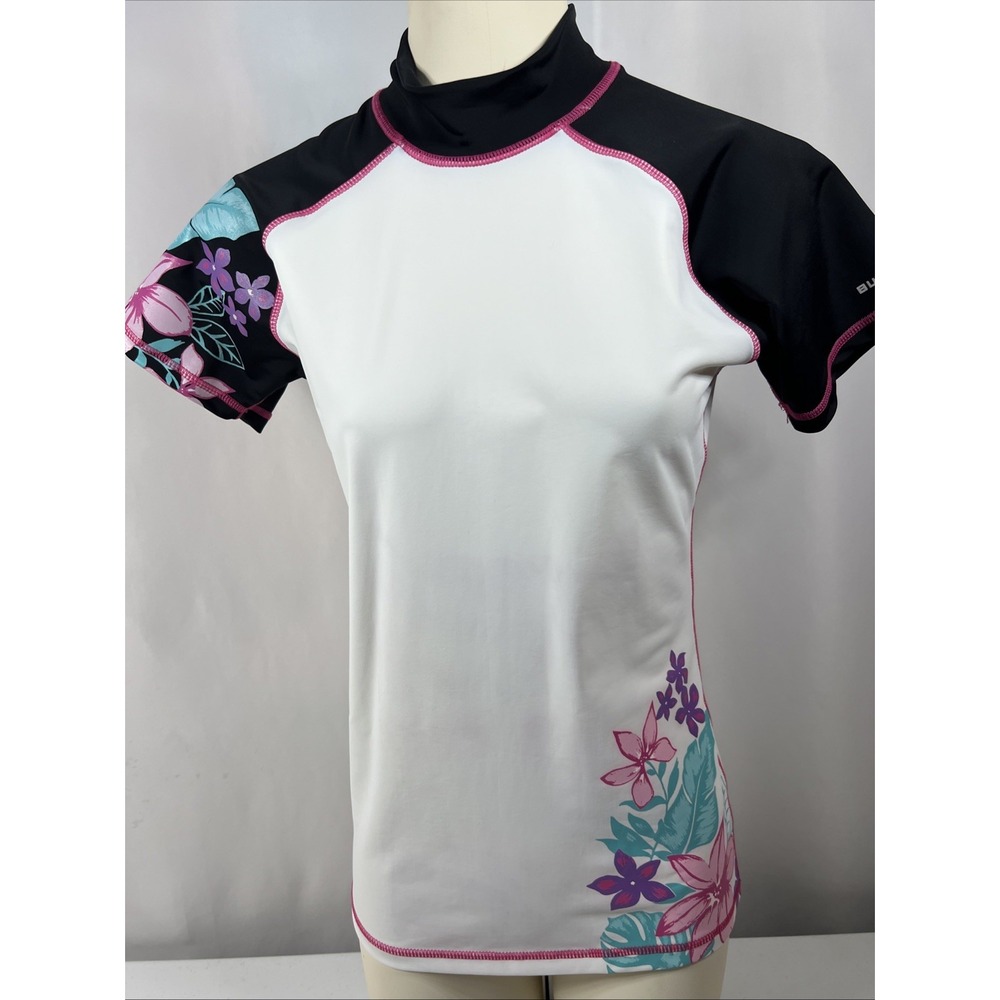 Burnside White Board Rash Guard Floral Short Sleeve Swim Tee Size Large